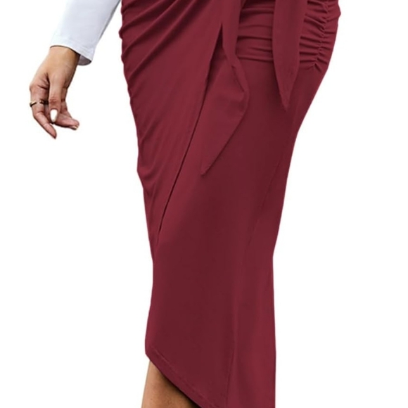 Tie-Waist Midi Skirt in Deep Berry Red - Picture 6 of 9